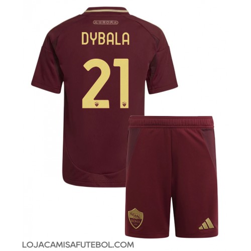 Camisa de Futebol AS Roma Paulo Dybala #21 Equipamento Principal Infantil 2024-25 Manga Curta (+ Calças curtas)